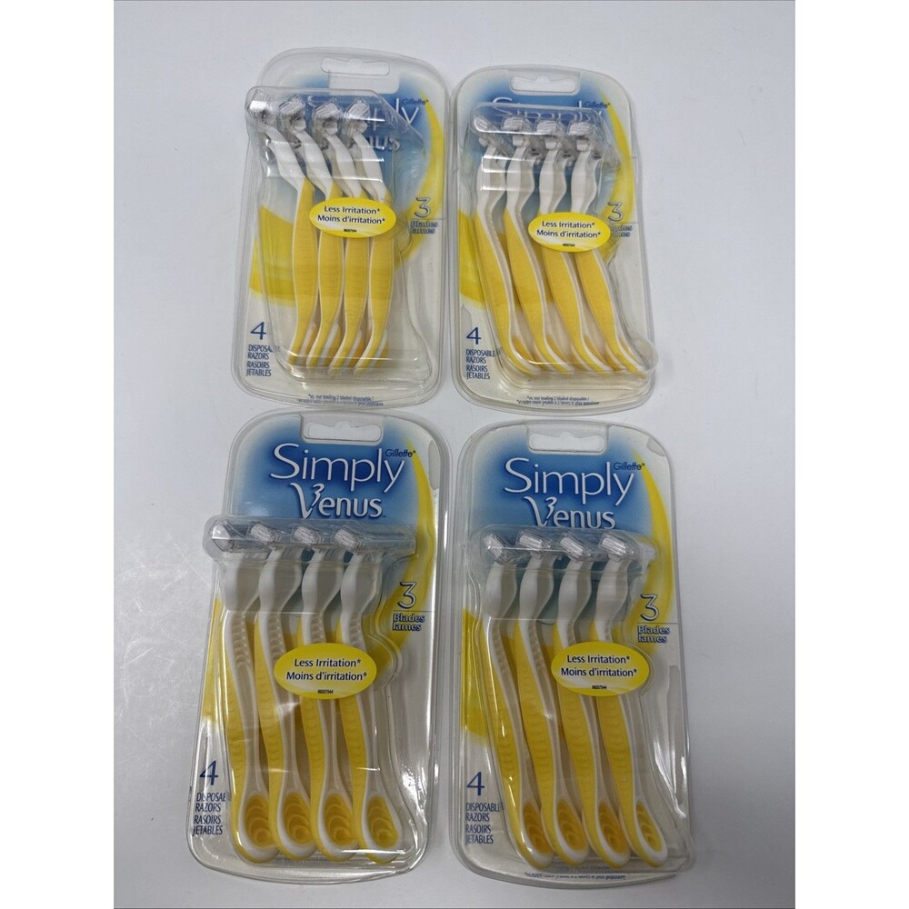 4x Packs Gillette Simply Venus 3 Blade 4 Disposable Razors | Light Yellow NEW